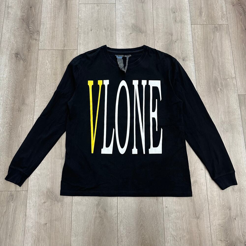Vlone Staple Logo Long Sleeve Shirt Black Yellow Size XL B23